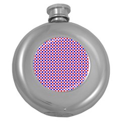 Blue Red Checkered Round Hip Flask (5 Oz) by Nexatart