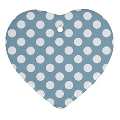 Blue Polkadot Background Heart Ornament (two Sides)