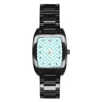 Chevrons Zigzags Pattern Blue Stainless Steel Barrel Watch