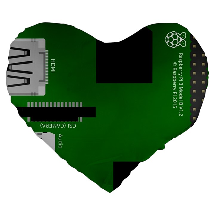 Raspberry Pi 3 Vector Large 19  Premium Flano Heart Shape Cushions