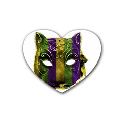 Catwoman Mardi Gras Mask Rubber Coaster (heart)  by dflcprints