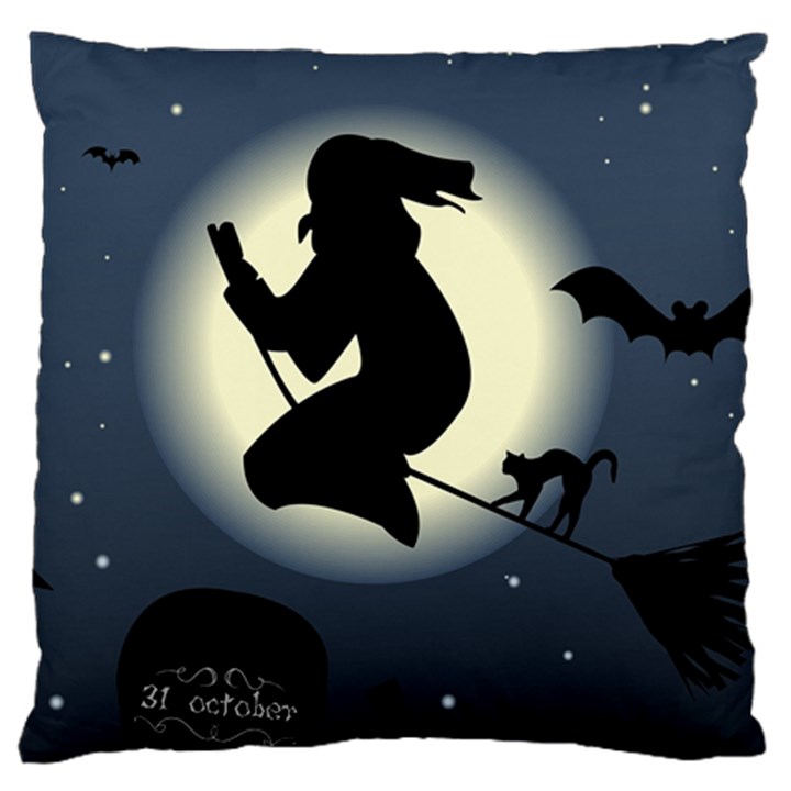 Halloween Card With Witch Vector Clipart Large Flano Cushion Case (One Side)