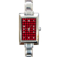 Red And Black Plaid Pattern Rectangle Italian Charm Watch by Valentinaart
