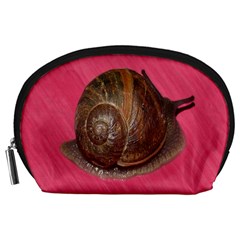 Snail Pink Background Accessory Pouches (large)  by Nexatart