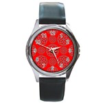 Geometric Circles Seamless Pattern Round Metal Watch