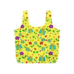 Cute Butterflies And Flowers - Yellow Full Print Recycle Bags (s)  by Valentinaart