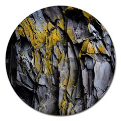 Grey Yellow Stone Magnet 5  (round) by Nexatart