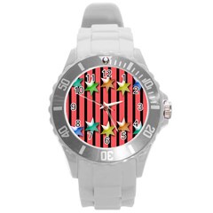 Star Christmas Greeting Round Plastic Sport Watch (l) by Nexatart