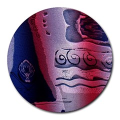 Background Fabric Patterned Blue White And Red Round Mousepads