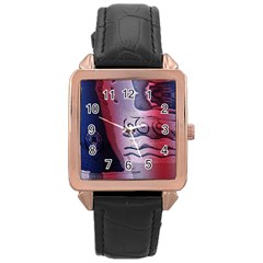 Background Fabric Patterned Blue White And Red Rose Gold Leather Watch  by Nexatart