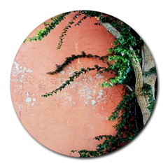 Background Stone Wall Pink Tree Round Mousepads by Nexatart