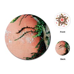 Background Stone Wall Pink Tree Playing Cards (round) 