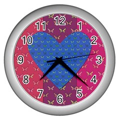 Butterfly Heart Pattern Wall Clocks (silver) 