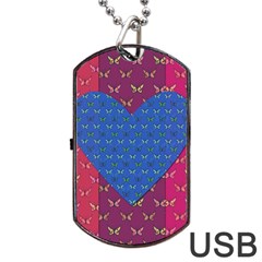 Butterfly Heart Pattern Dog Tag Usb Flash (two Sides) by Nexatart