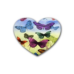 Butterfly Painting Art Graphic Heart Coaster (4 Pack)  by Nexatart
