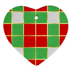 Christmas Fabric Textile Red Green Heart Ornament (two Sides) by Nexatart