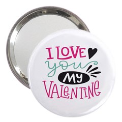 I Love You My Valentine (white) Our Two Hearts Pattern (white) 3  Handbag Mirrors by FashionFling