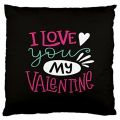  I Love You My Valentine / Our Two Hearts Pattern (black) Large Flano Cushion Case (two Sides) by FashionFling