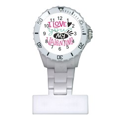 I Love You My Valentine / Our Two Hearts Pattern (white) Plastic Nurses Watch