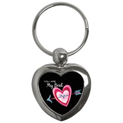 You Are My Beat / Pink And Teal Hearts Pattern (black)  Key Chains (heart)  by FashionFling