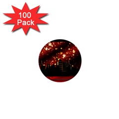 City Silhouette Christmas Star 1  Mini Buttons (100 Pack)  by Nexatart