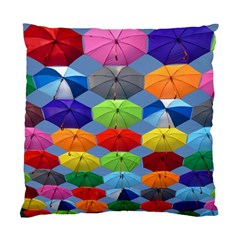 Color Umbrella Blue Sky Red Pink Grey And Green Folding Umbrella Painting Standard Cushion Case (two Sides) by Nexatart
