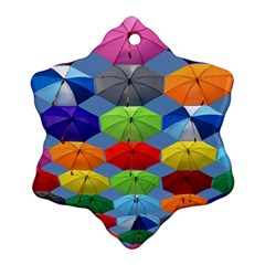 Color Umbrella Blue Sky Red Pink Grey And Green Folding Umbrella Painting Snowflake Ornament (two Sides)