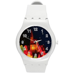 Market Christmas Light Round Plastic Sport Watch (m) by Nexatart