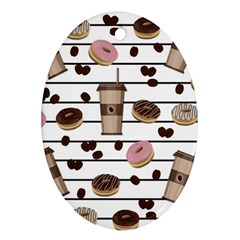 Donuts And Coffee Pattern Oval Ornament (two Sides) by Valentinaart