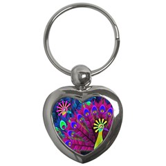 Peacock Abstract Digital Art Key Chains (heart) 