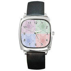 Seamless Kaleidoscope Patterns In Different Colors Based On Real Knitting Pattern Square Metal Watch by Nexatart