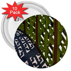 Shadow Reflections Casting From Japanese Garden Fence 3  Buttons (10 Pack) 