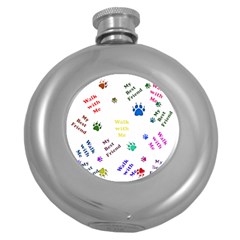 Animals Pets Dogs Paws Colorful Round Hip Flask (5 Oz)