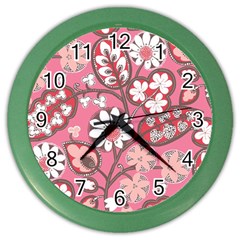 Flower Floral Red Blush Pink Color Wall Clocks by Alisyart