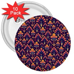 Abstract Background Floral Pattern 3  Buttons (10 Pack)  by Amaryn4rt