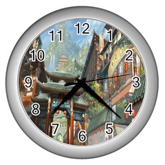 Japanese Art Painting Fantasy Wall Clocks (silver)  by Amaryn4rt