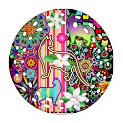 Mandalas, Cats And Flowers Fantasy Digital Patchwork Round Filigree Ornament (two Sides) by BluedarkArt