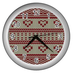 Stitched Seamless Pattern With Silhouette Of Heart Wall Clocks (silver)  by Amaryn4rt