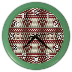 Stitched Seamless Pattern With Silhouette Of Heart Color Wall Clocks by Amaryn4rt