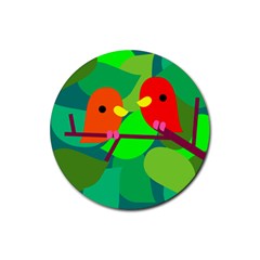 Animals Birds Red Orange Green Leaf Tree Rubber Coaster (round)  by Alisyart