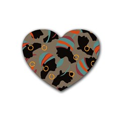 African Women Ethnic Pattern Rubber Coaster (heart)  by Simbadda