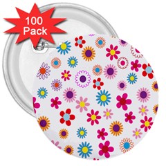 Colorful Floral Flowers Pattern 3  Buttons (100 Pack)  by Simbadda