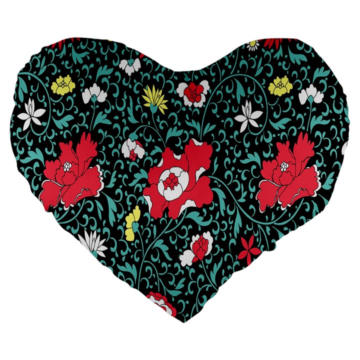 Vintage Floral Wallpaper Background Large 19  Premium Heart Shape Cushions