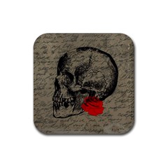 Skull And Rose  Rubber Square Coaster (4 Pack)  by Valentinaart