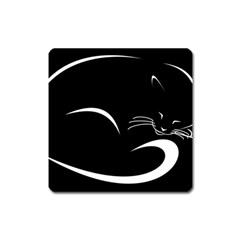 Cat Black Vector Minimalism Square Magnet by Simbadda