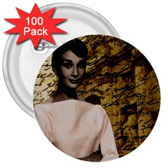 Audrey Hepburn 3  Buttons (100 Pack)  by Valentinaart