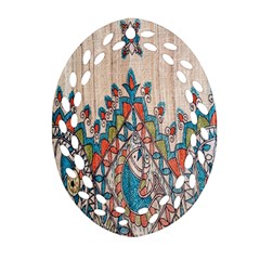 Blue Brown Cloth Design Oval Filigree Ornament (two Sides) by Simbadda