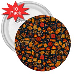 Pattern Background Ethnic Tribal 3  Buttons (10 Pack)  by Simbadda