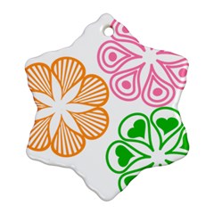 Flower Floral Love Valentine Star Pink Orange Green Snowflake Ornament (two Sides) by Alisyart