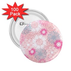 Flower Floral Sunflower Rose Pink 2 25  Buttons (100 Pack)  by Alisyart